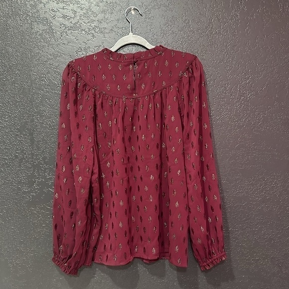 LOFT Maroon Geo Clip Pleated Yoke Blouse Size XL NWT - Picture 3 of 6